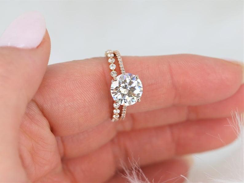 3.0 CT Elongated Cushion Solitaire Moissanite Diamond Bridal Ring Set