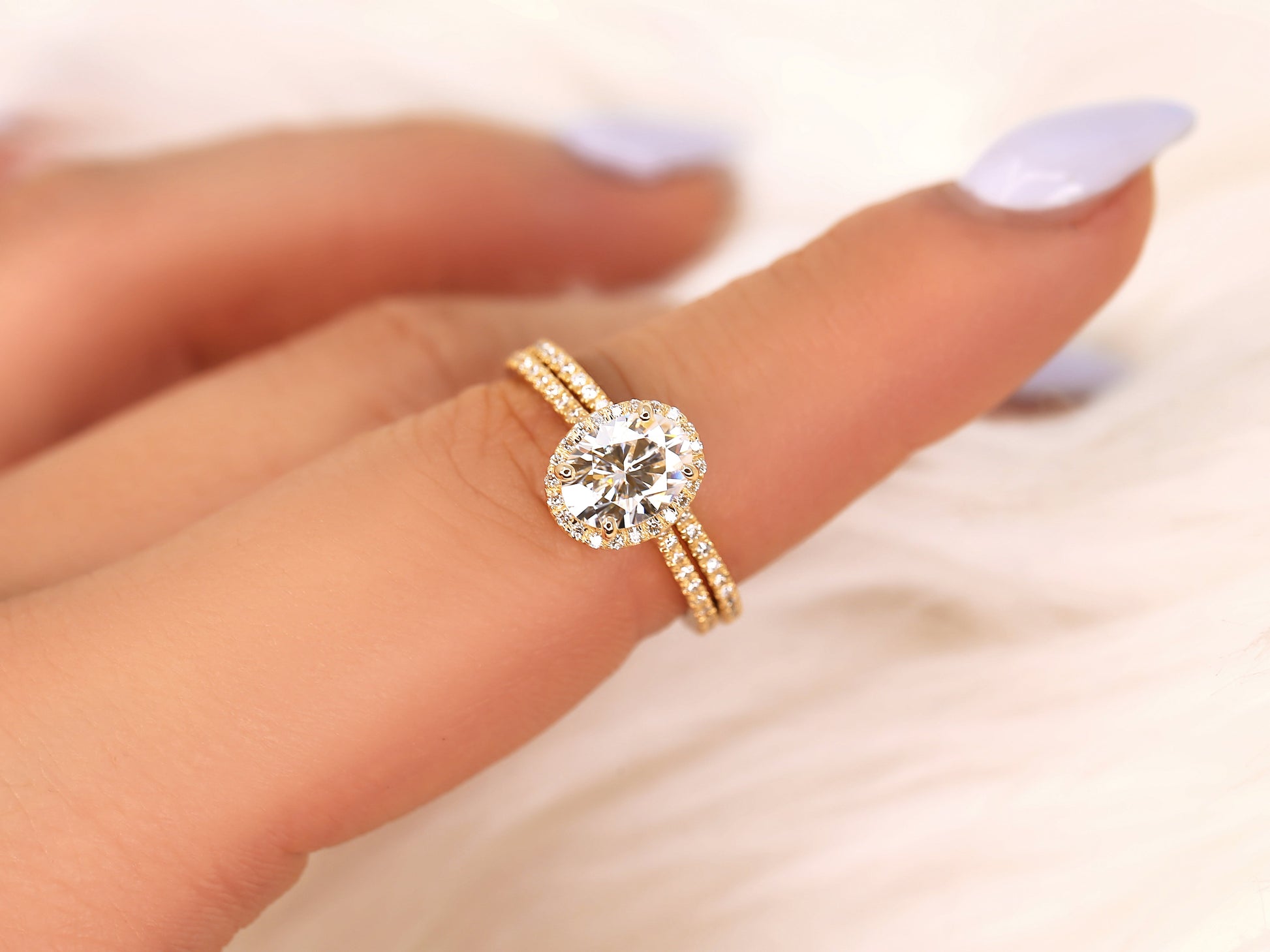 3.0 CT Elongated Cushion Solitaire Moissanite Diamond Bridal Ring Set