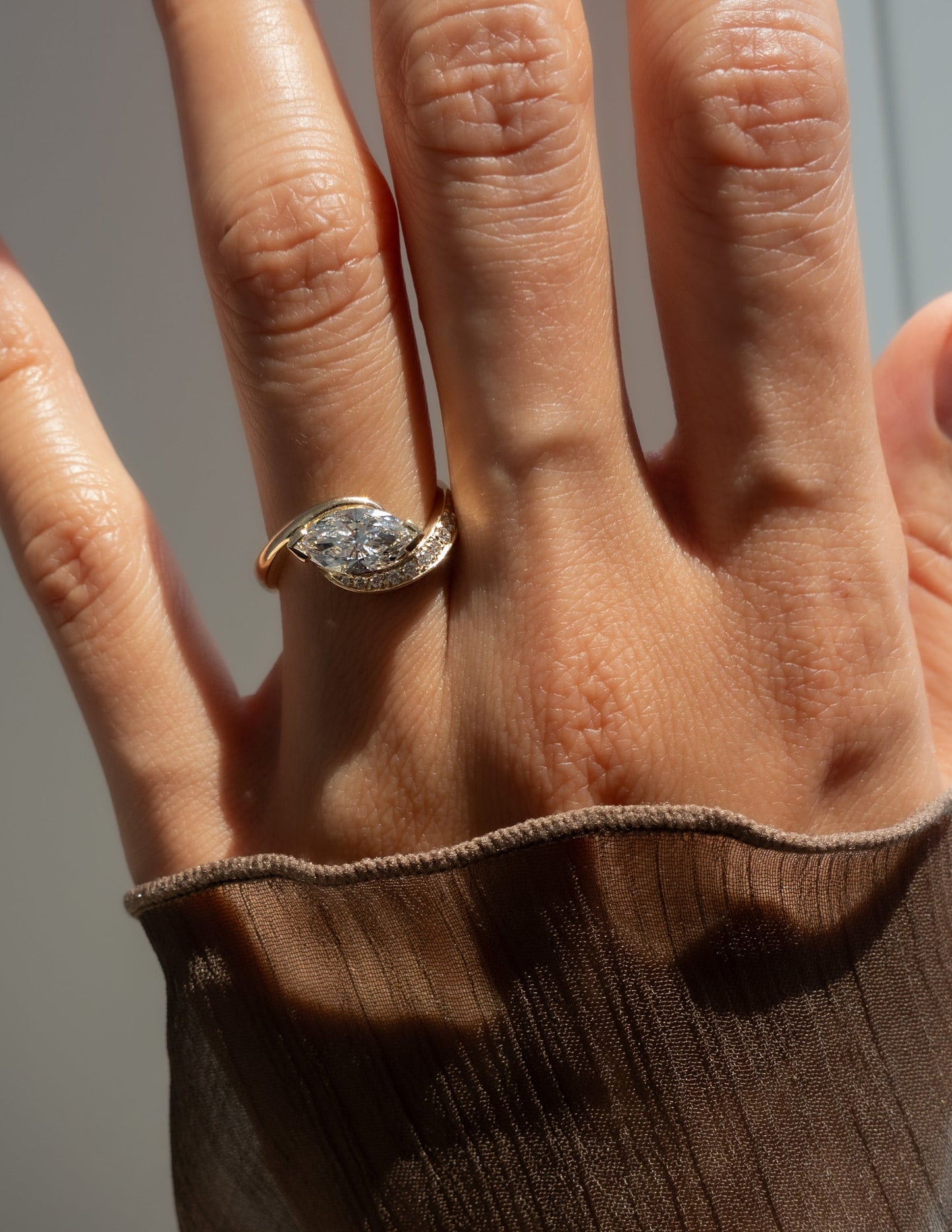 1 CT Marquise Swirl East West Semi Pave Lab Grown Engagement Ring
