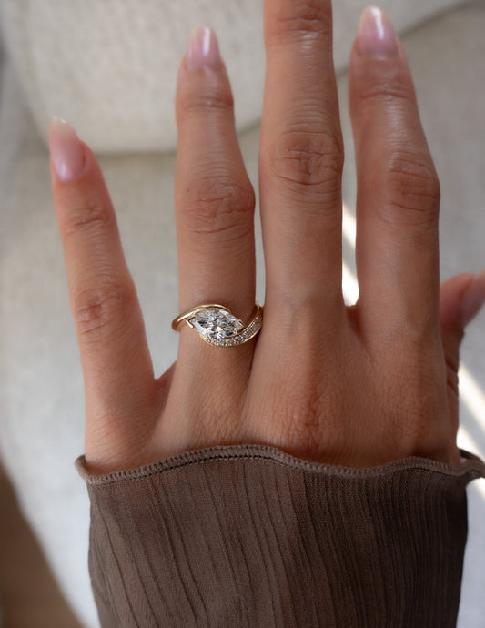 1 CT Marquise Swirl East West Semi Pave Lab Grown Engagement Ring