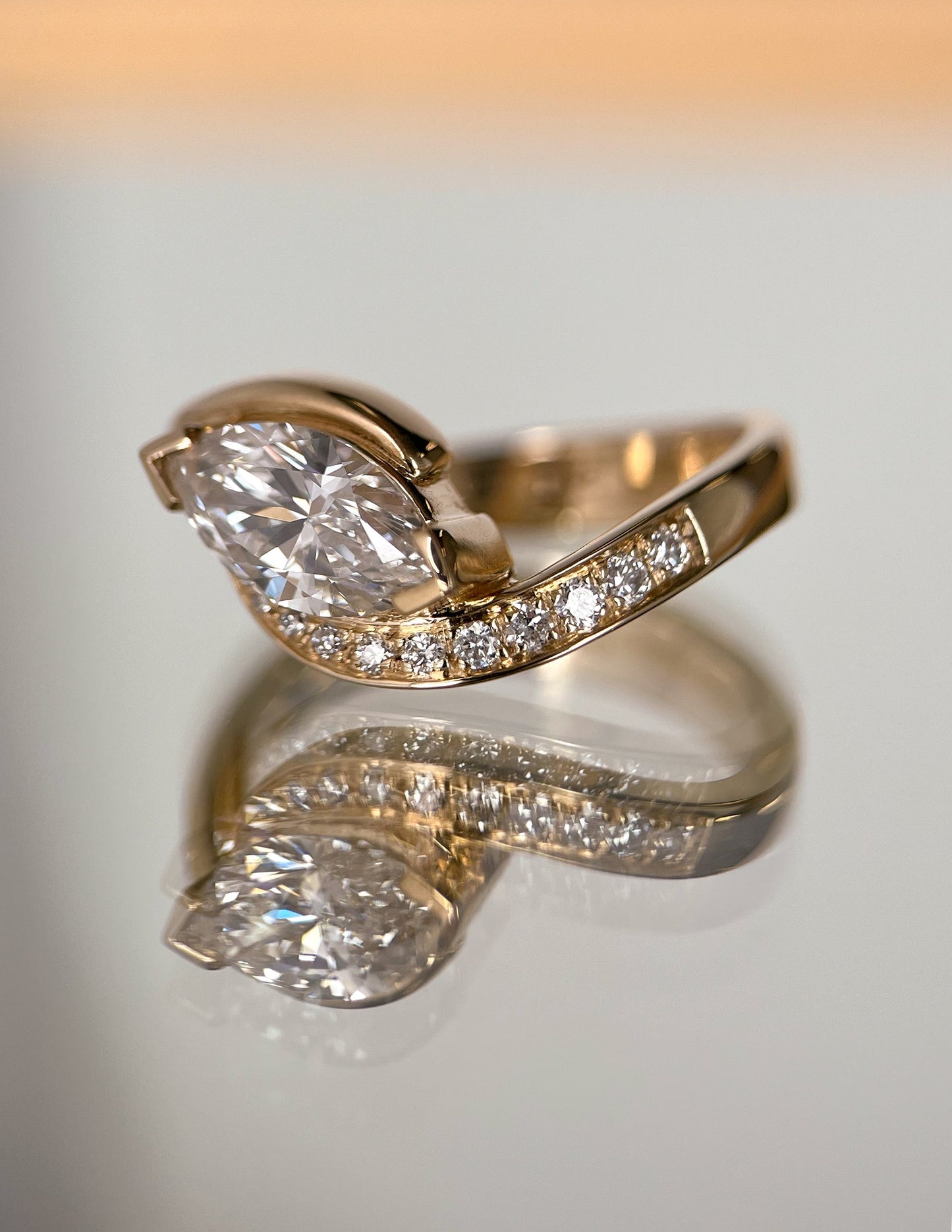 1 CT Marquise Swirl East West Semi Pave Lab Grown Engagement Ring