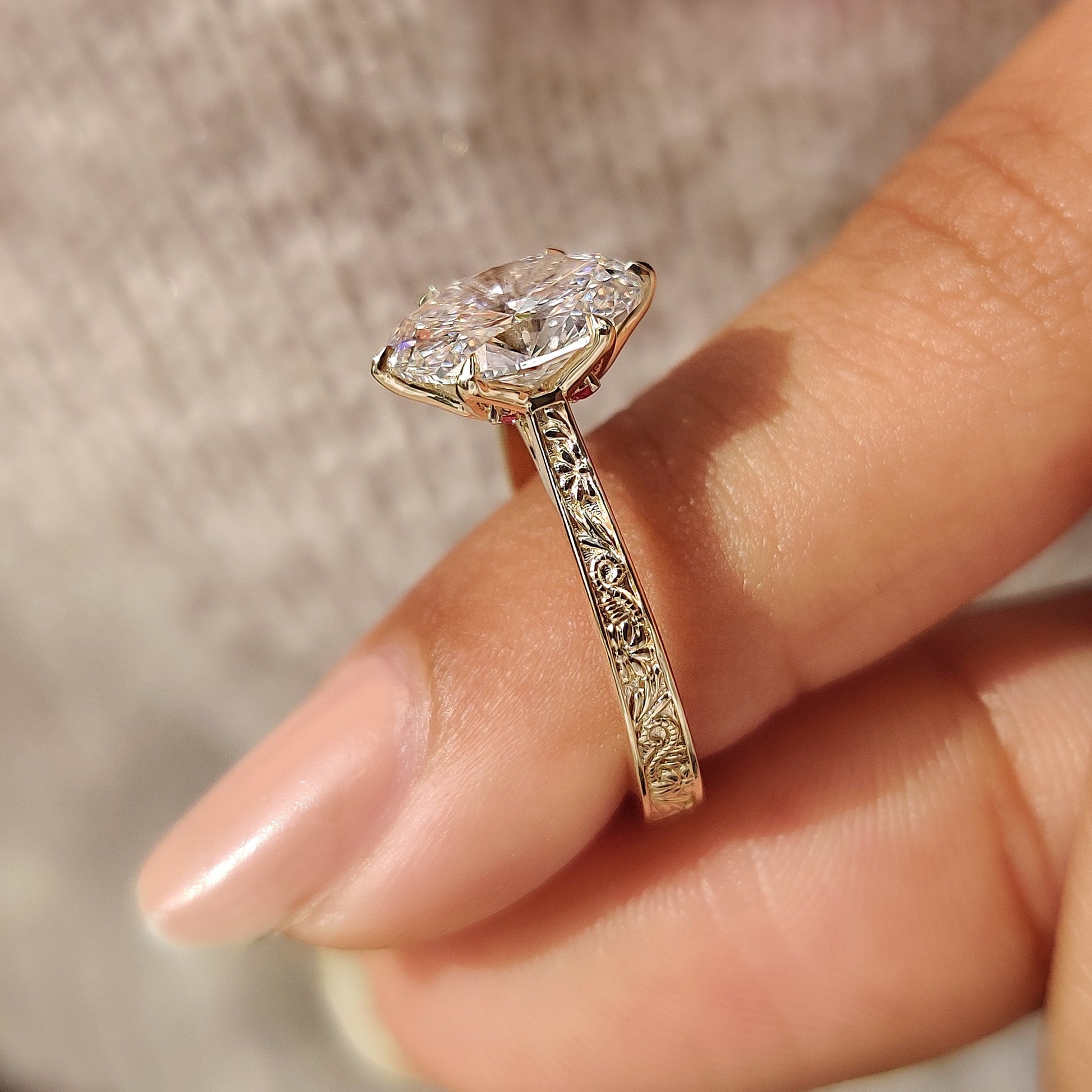 Cushion Hidden Halo Lab Grown Diamond Engagement Ring