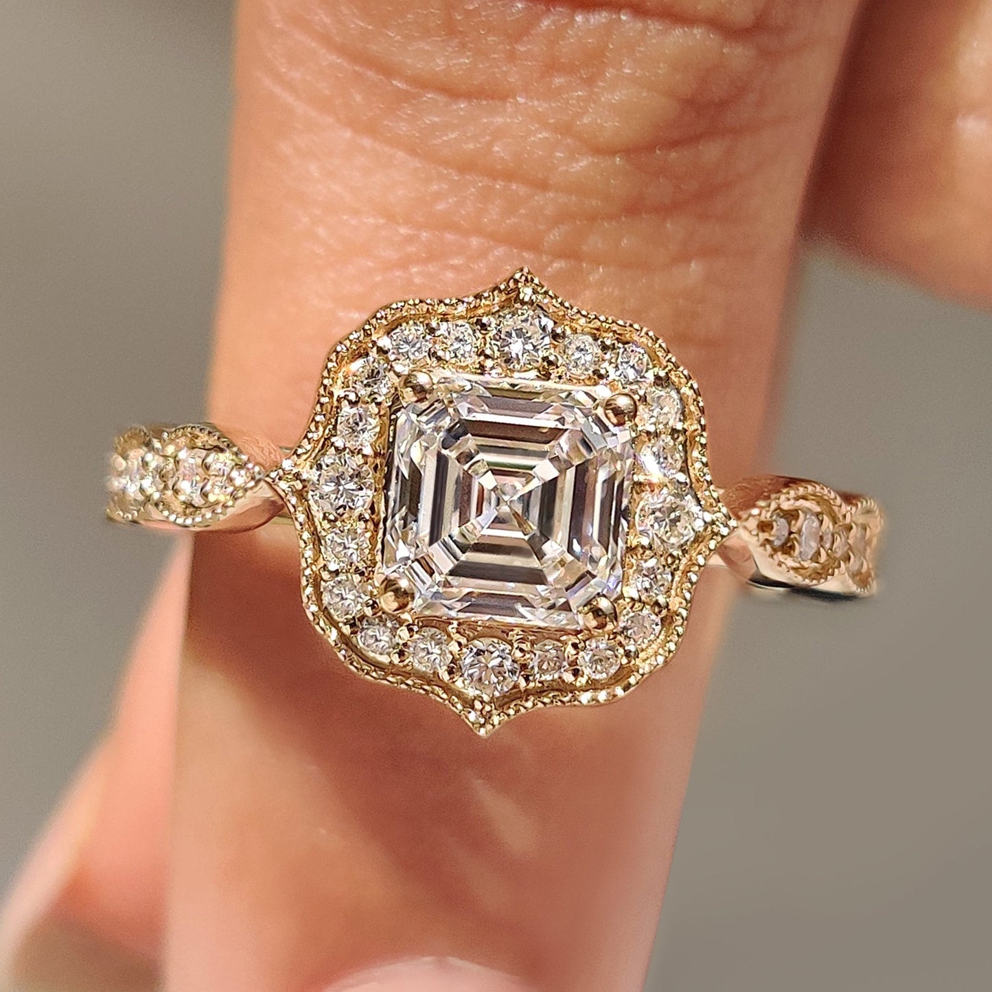 Cushion Hidden Halo Lab Grown Diamond Engagement Ring