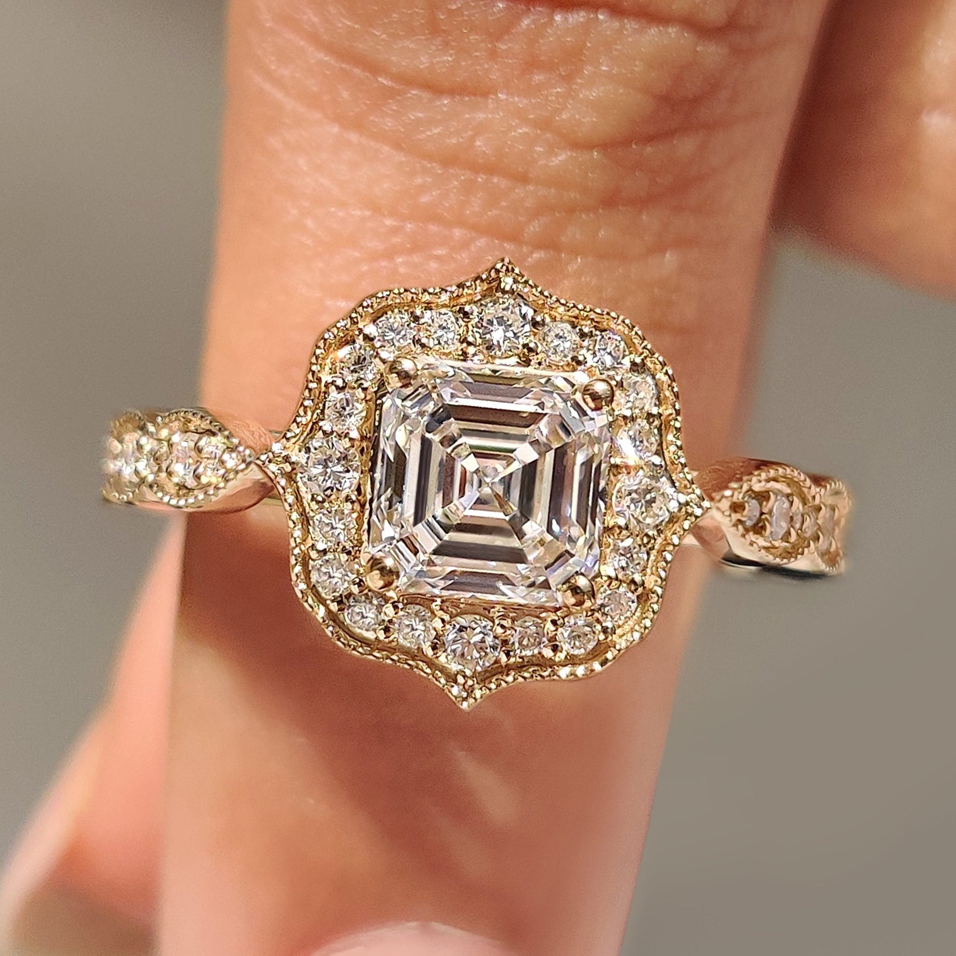 Cushion Hidden Halo Lab Grown Diamond Engagement Ring
