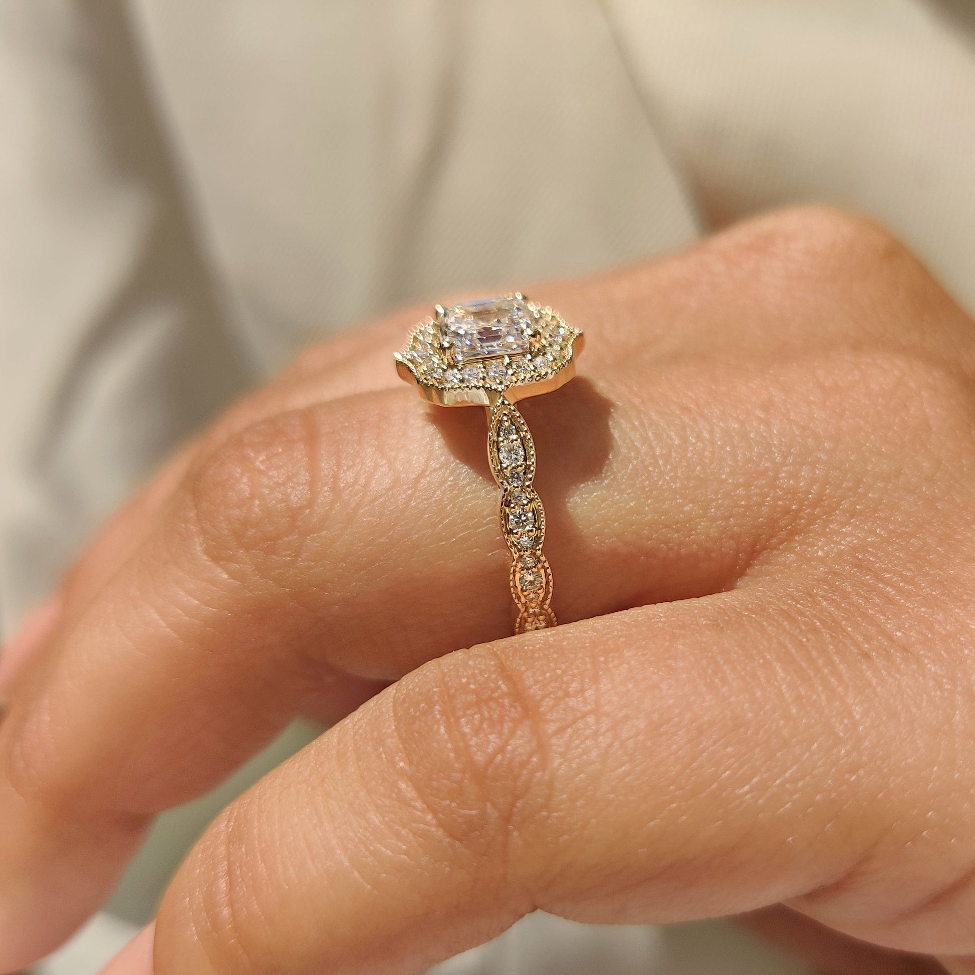 Cushion Hidden Halo Lab Grown Diamond Engagement Ring