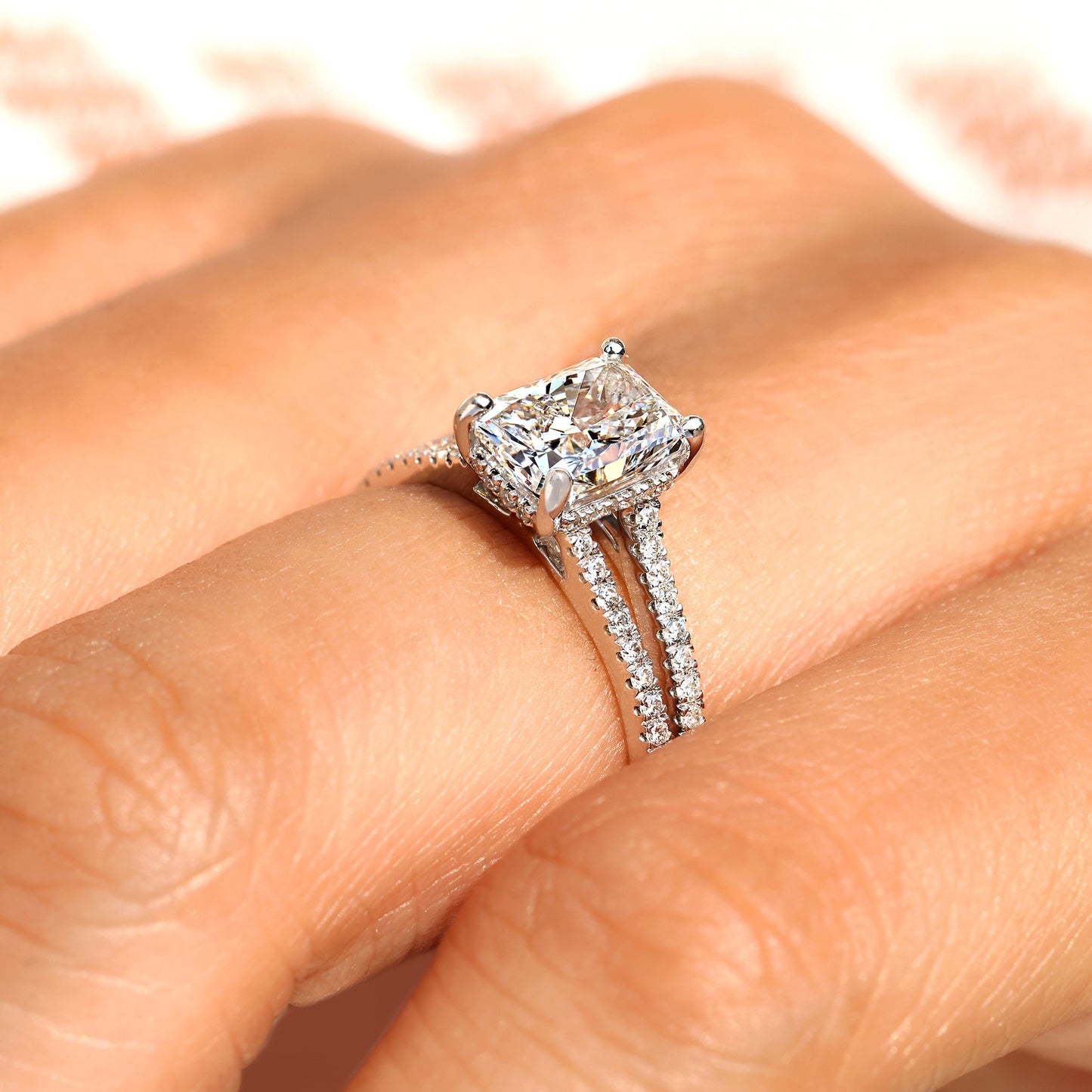Cushion Hidden Halo Lab Grown Diamond Engagement Ring
