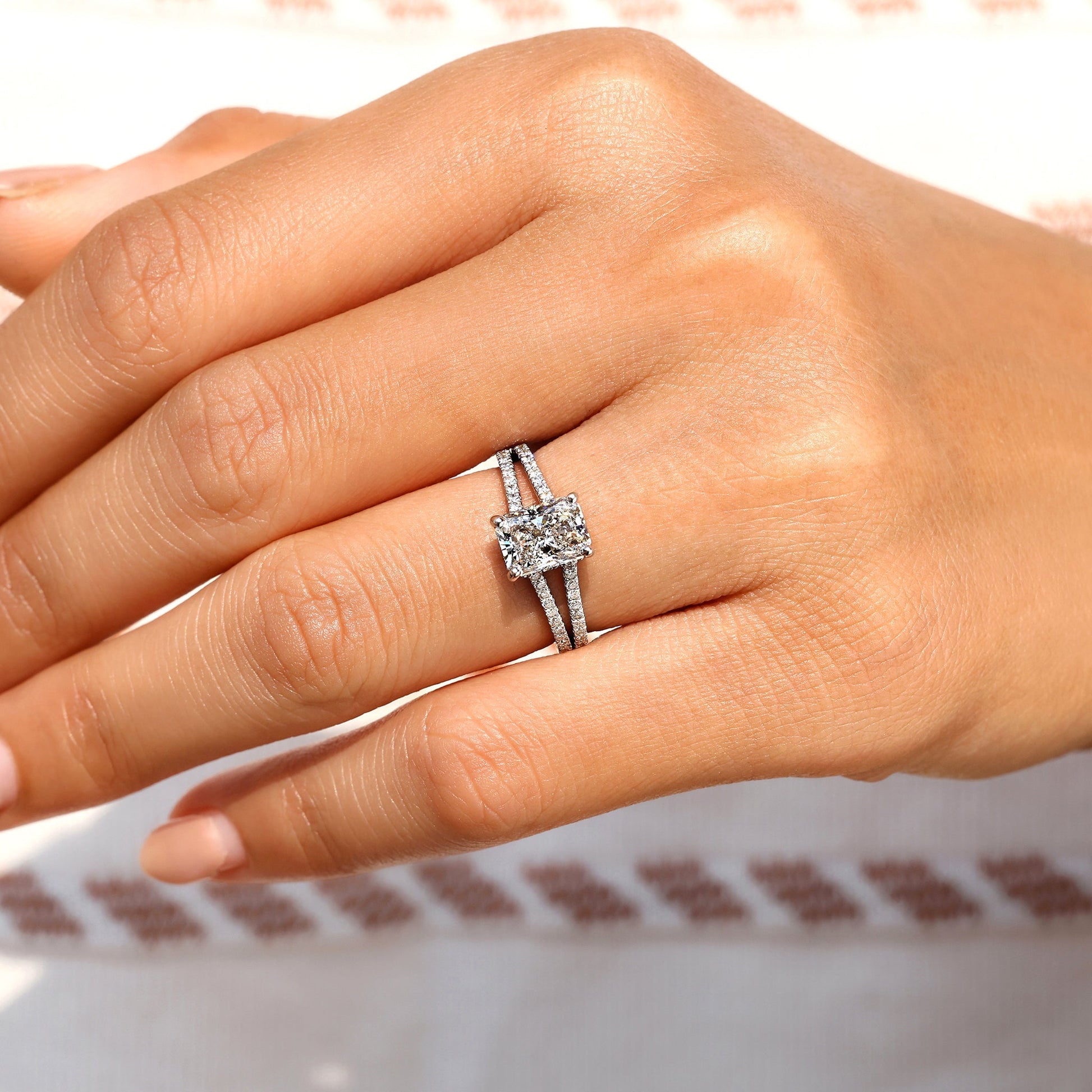 Cushion Hidden Halo Lab Grown Diamond Engagement Ring