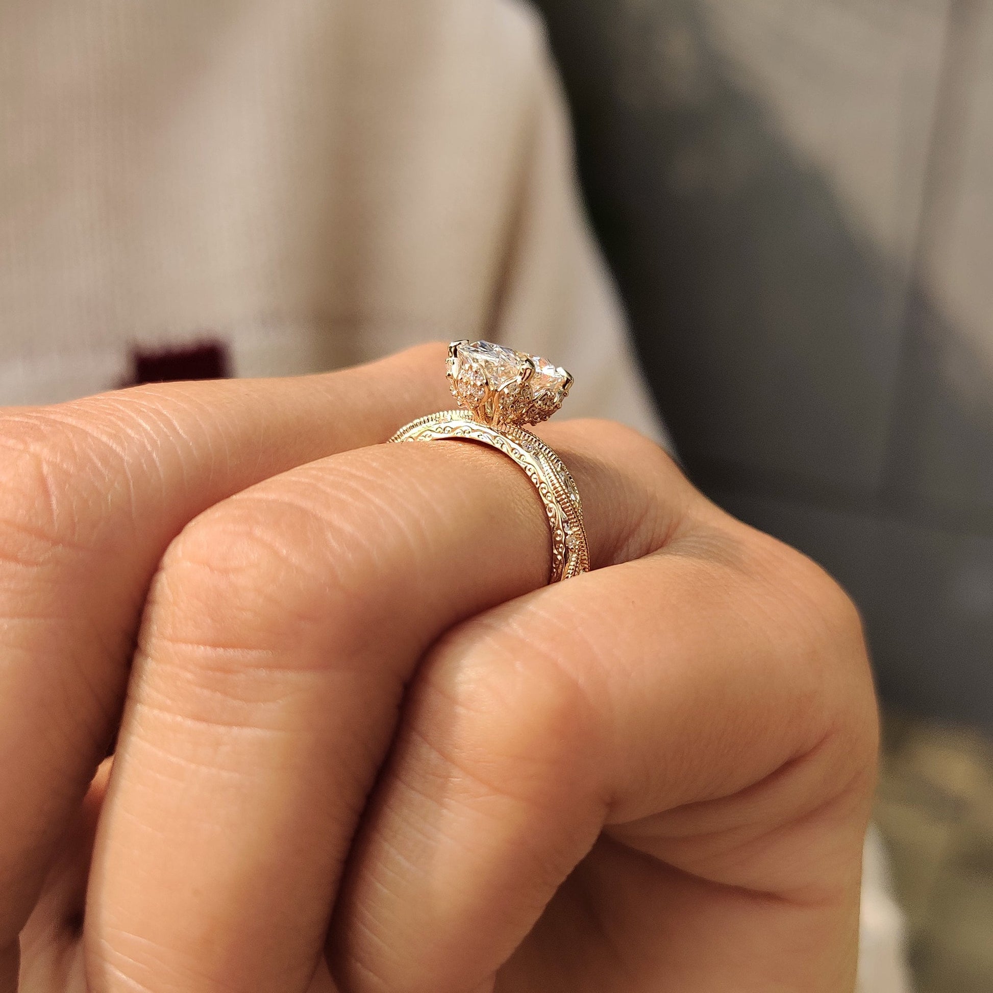 Cushion Hidden Halo Lab Grown Diamond Engagement Ring