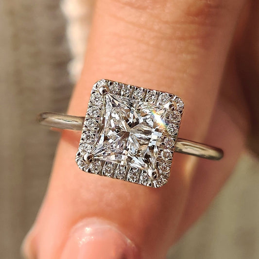 Cushion Hidden Halo Lab Grown Diamond Engagement Ring