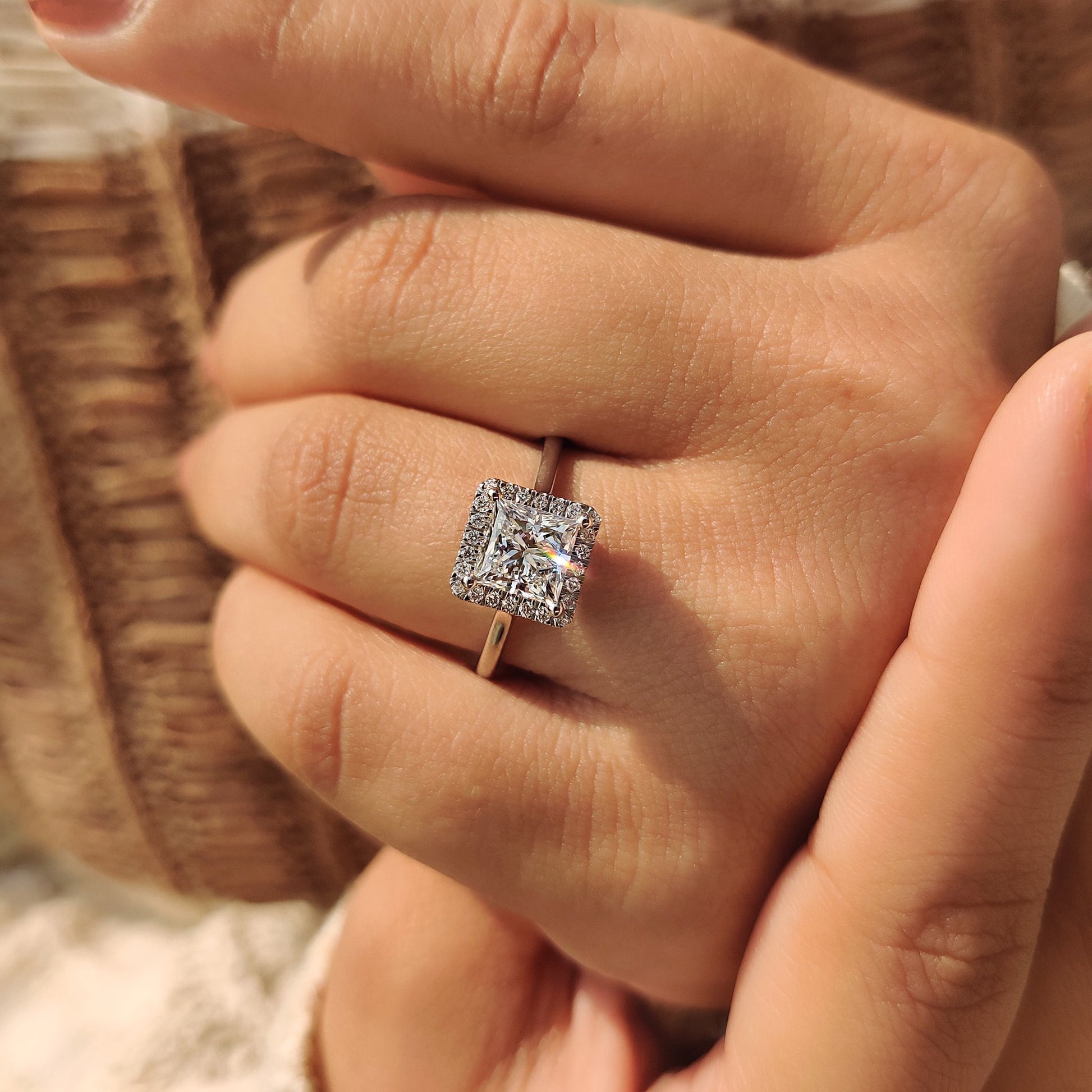 Cushion Hidden Halo Lab Grown Diamond Engagement Ring