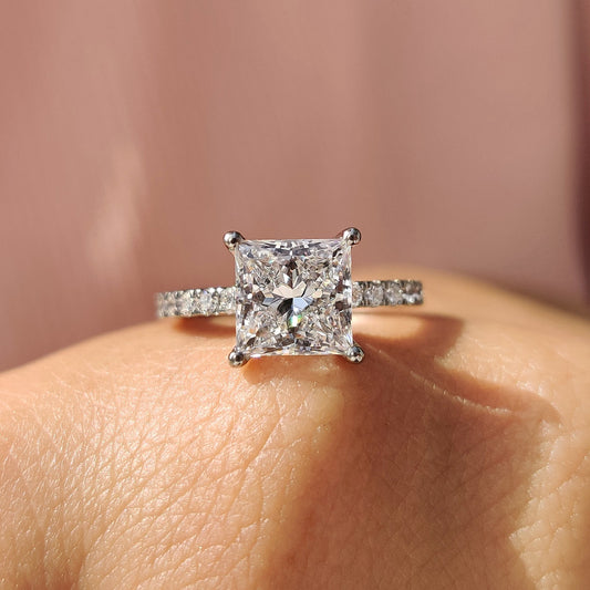 Cushion Hidden Halo Lab Grown Diamond Engagement Ring