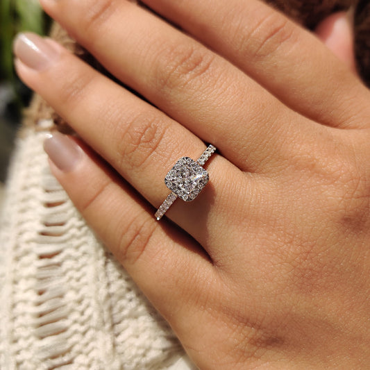 Cushion Hidden Halo Lab Grown Diamond Engagement Ring