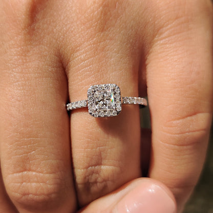 Cushion Hidden Halo Lab Grown Diamond Engagement Ring