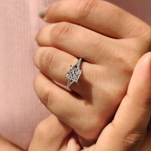 Cushion Hidden Halo Lab Grown Diamond Engagement Ring
