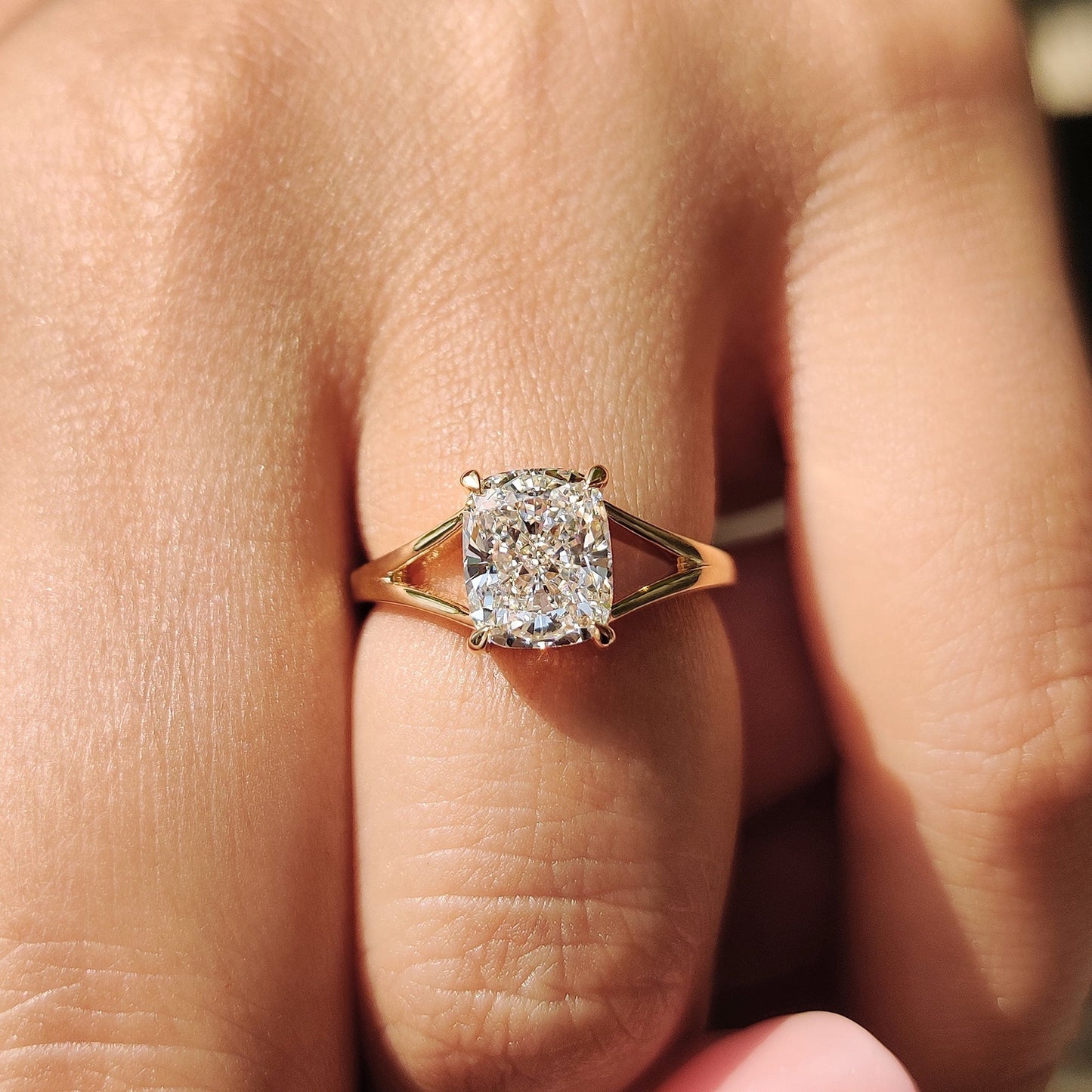 Cushion Hidden Halo Lab Grown Diamond Engagement Ring