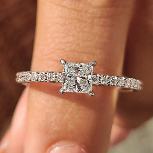 Cushion Hidden Halo Lab Grown Diamond Engagement Ring