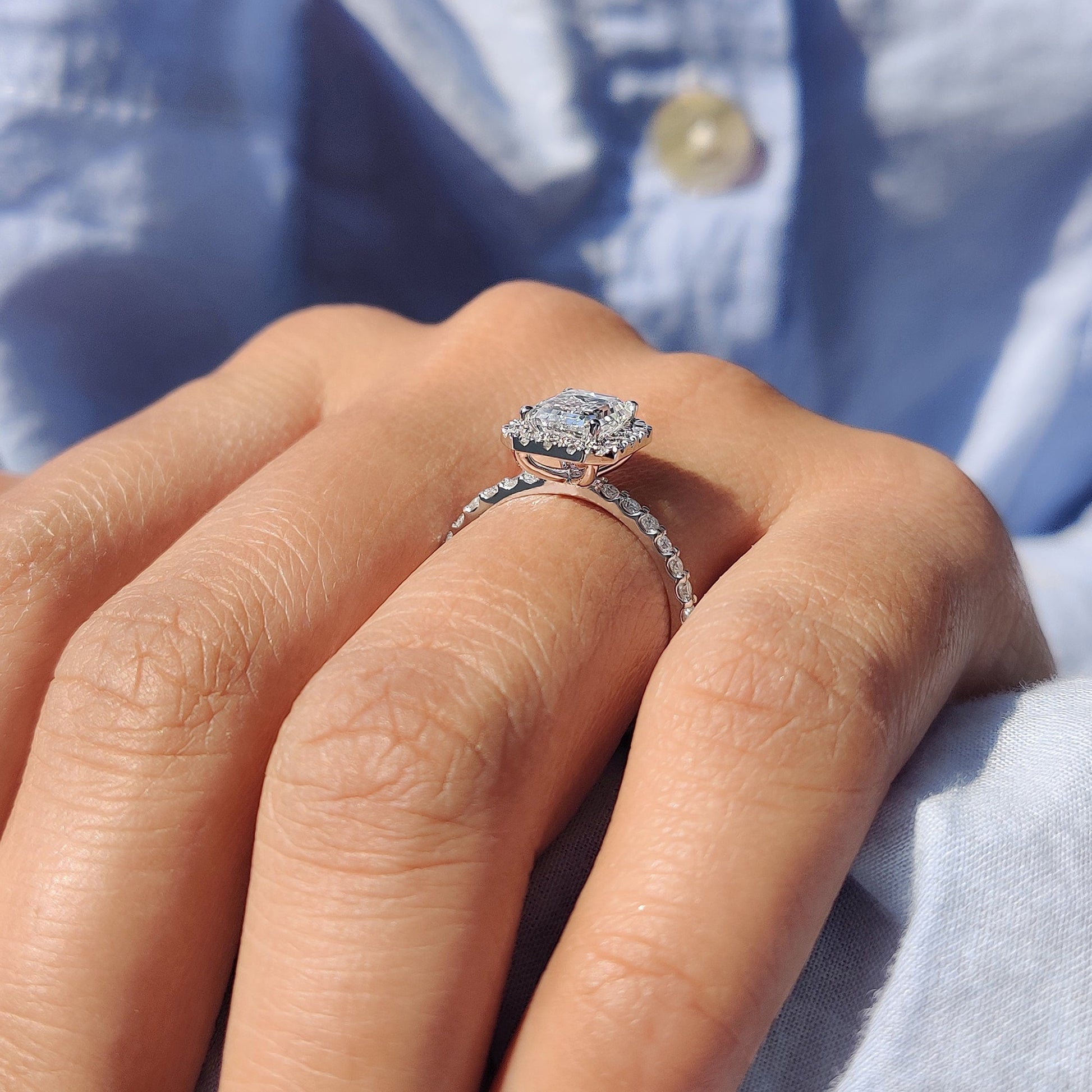 Cushion Hidden Halo Lab Grown Diamond Engagement Ring