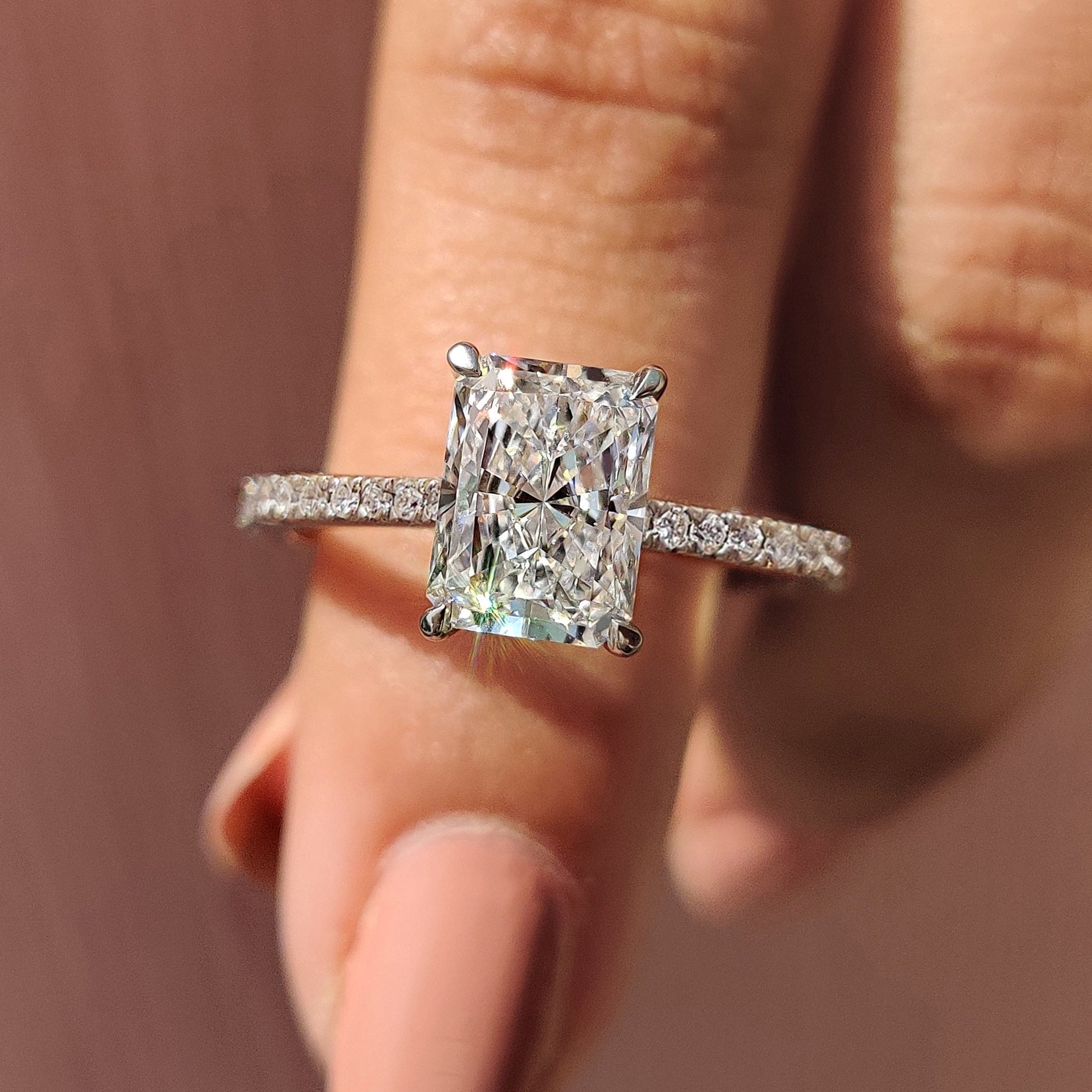 Cushion Hidden Halo Lab Grown Diamond Engagement Ring
