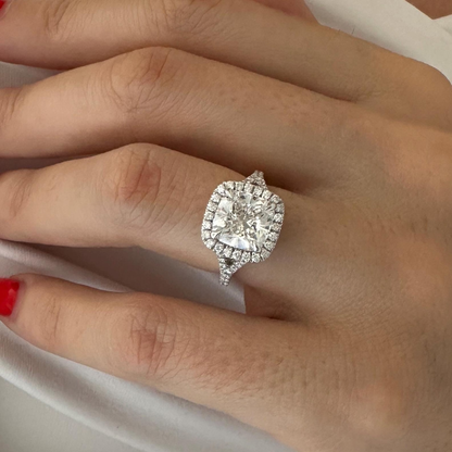 Round Halo, Pave & Split Shank Engagement Ring – 1.93 CT Lab Grown Diamond