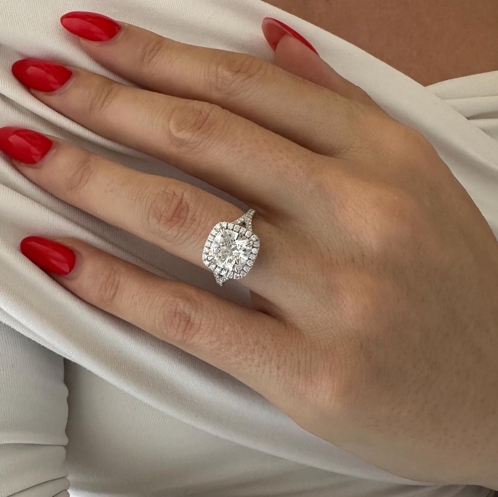 Round Halo, Pave & Split Shank Engagement Ring – 1.93 CT Lab Grown Diamond