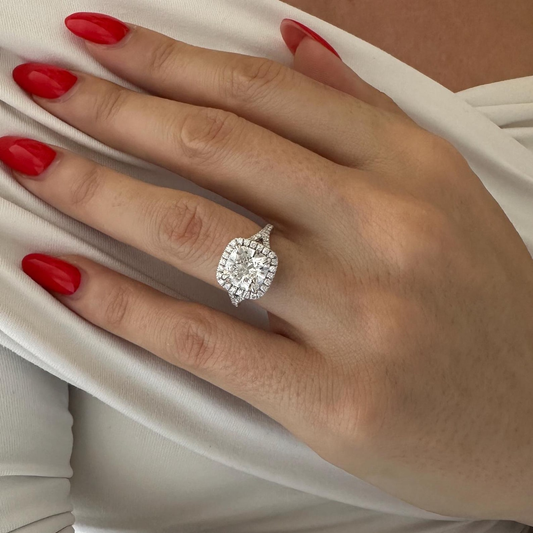 Round Halo, Pave & Split Shank Engagement Ring – 1.93 CT Lab Grown Diamond