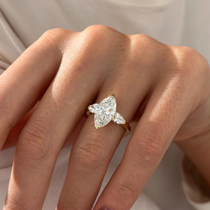 Custom For Emily-Marquise Three Stones Engagement Ring – 1 CT Lab Grown Diamond