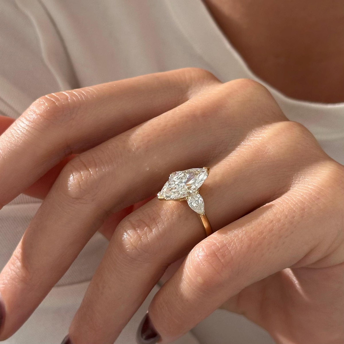Custom For Emily-Marquise Three Stones Engagement Ring – 1 CT Lab Grown Diamond