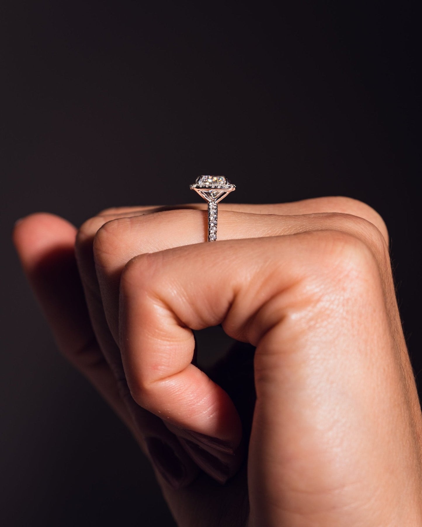 Cushion Hidden Halo Lab Grown Diamond Engagement Ring