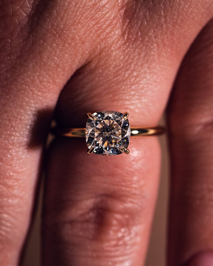 Cushion Hidden Halo Lab Grown Diamond Engagement Ring