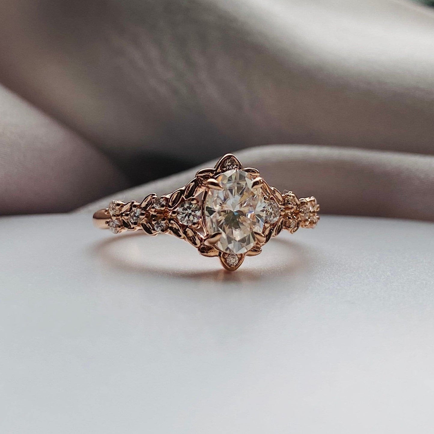 Moval Swirl Semi Pave Engagement Ring – 2.5 CT Lab Grown Diamond