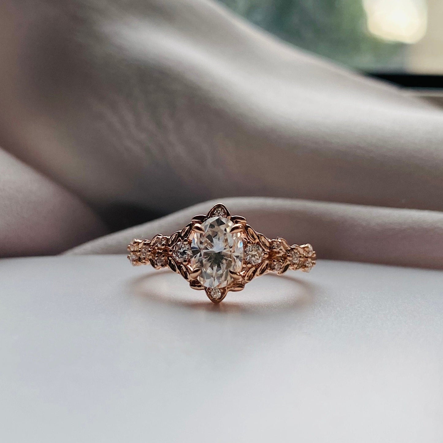 Moval Swirl Semi Pave Engagement Ring – 2.5 CT Lab Grown Diamond