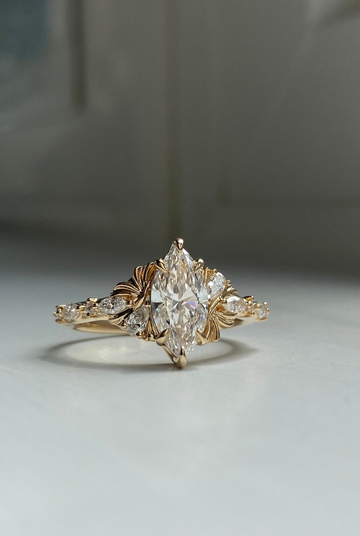 Moval Swirl Semi Pave Engagement Ring – 2.5 CT Lab Grown Diamond