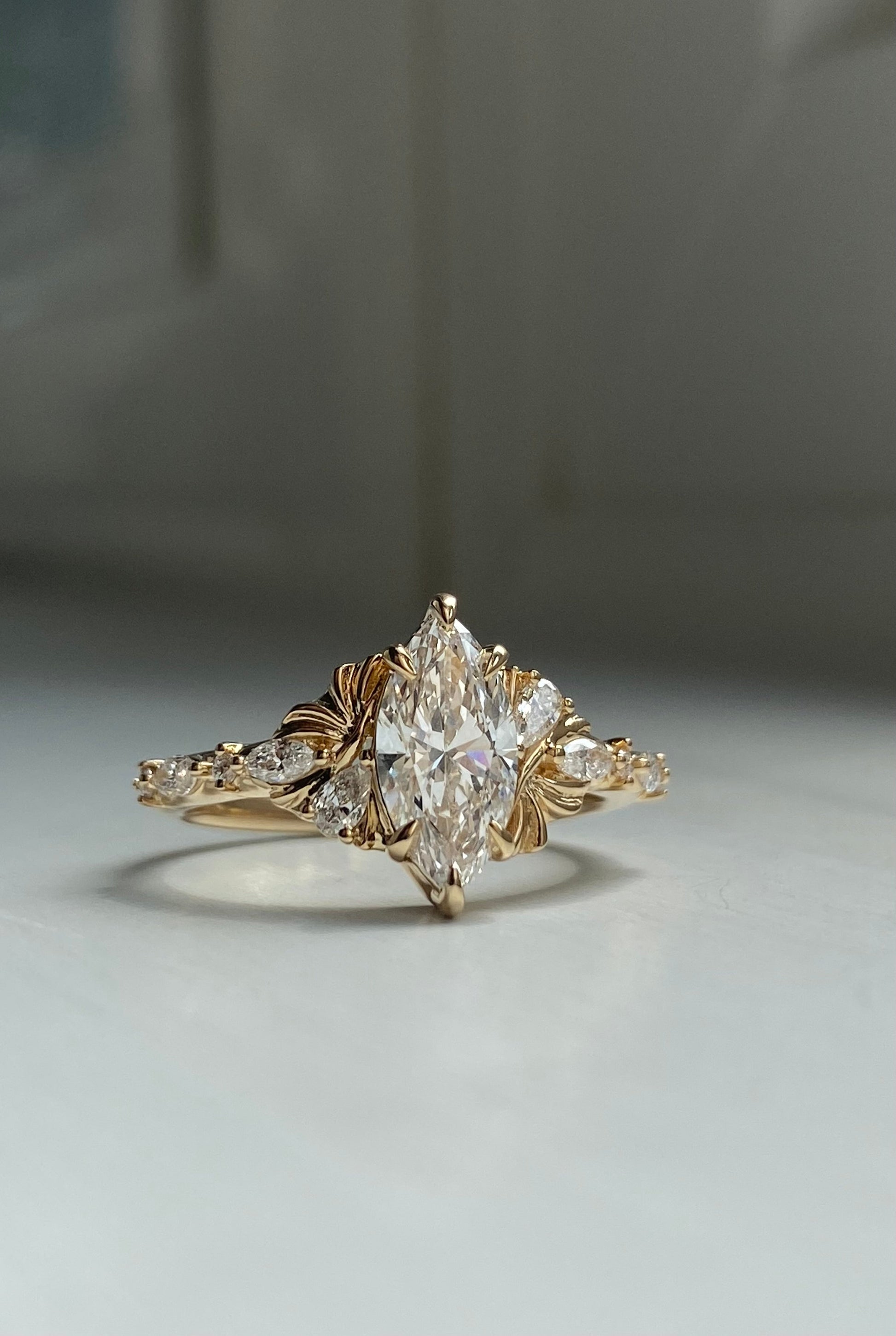Moval Swirl Semi Pave Engagement Ring – 2.5 CT Lab Grown Diamond