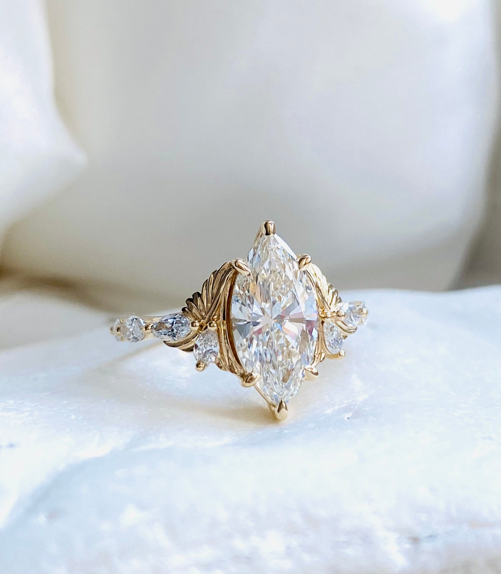 Moval Swirl Semi Pave Engagement Ring – 2.5 CT Lab Grown Diamond