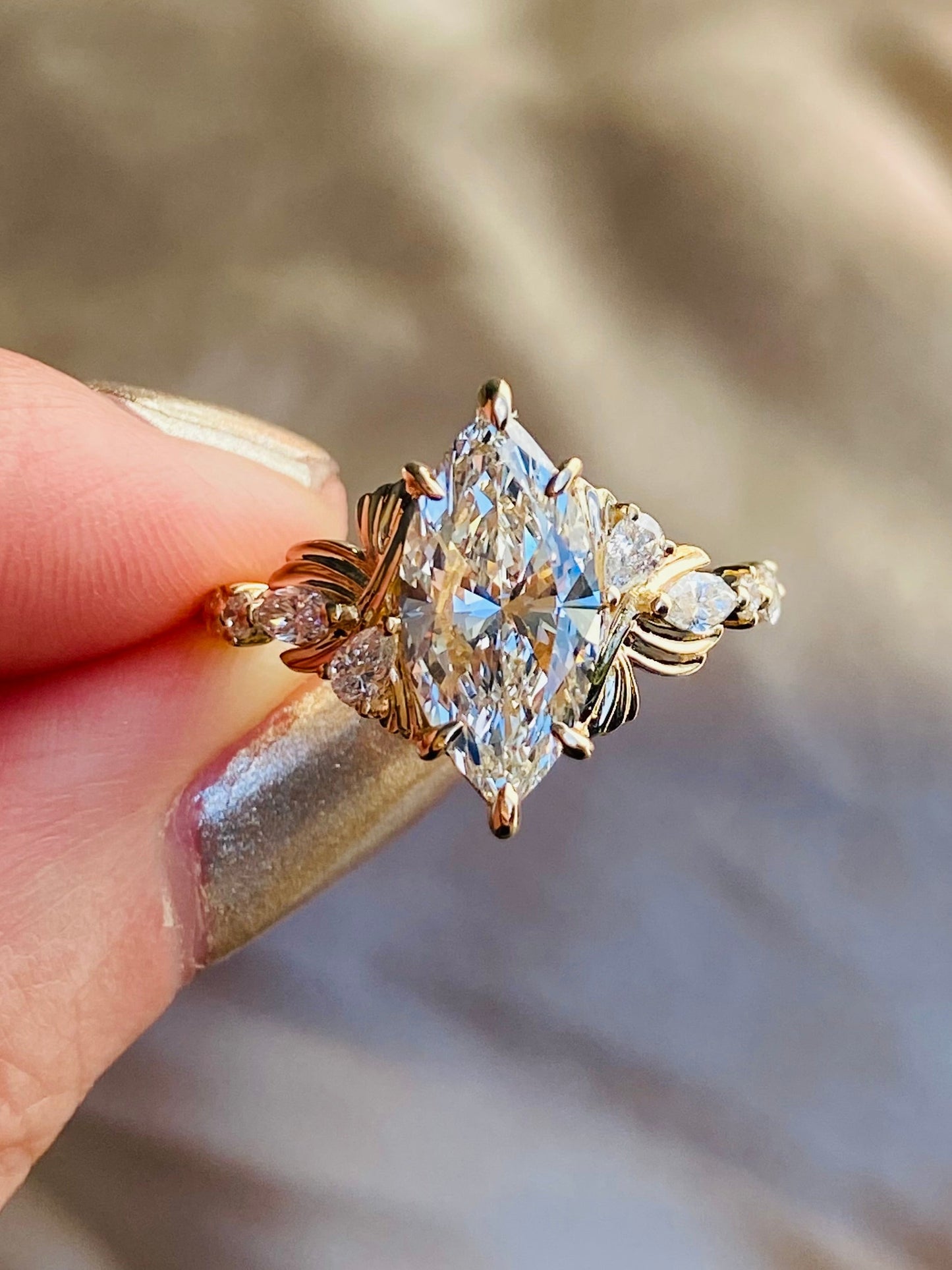Moval Swirl Semi Pave Engagement Ring – 2.5 CT Lab Grown Diamond