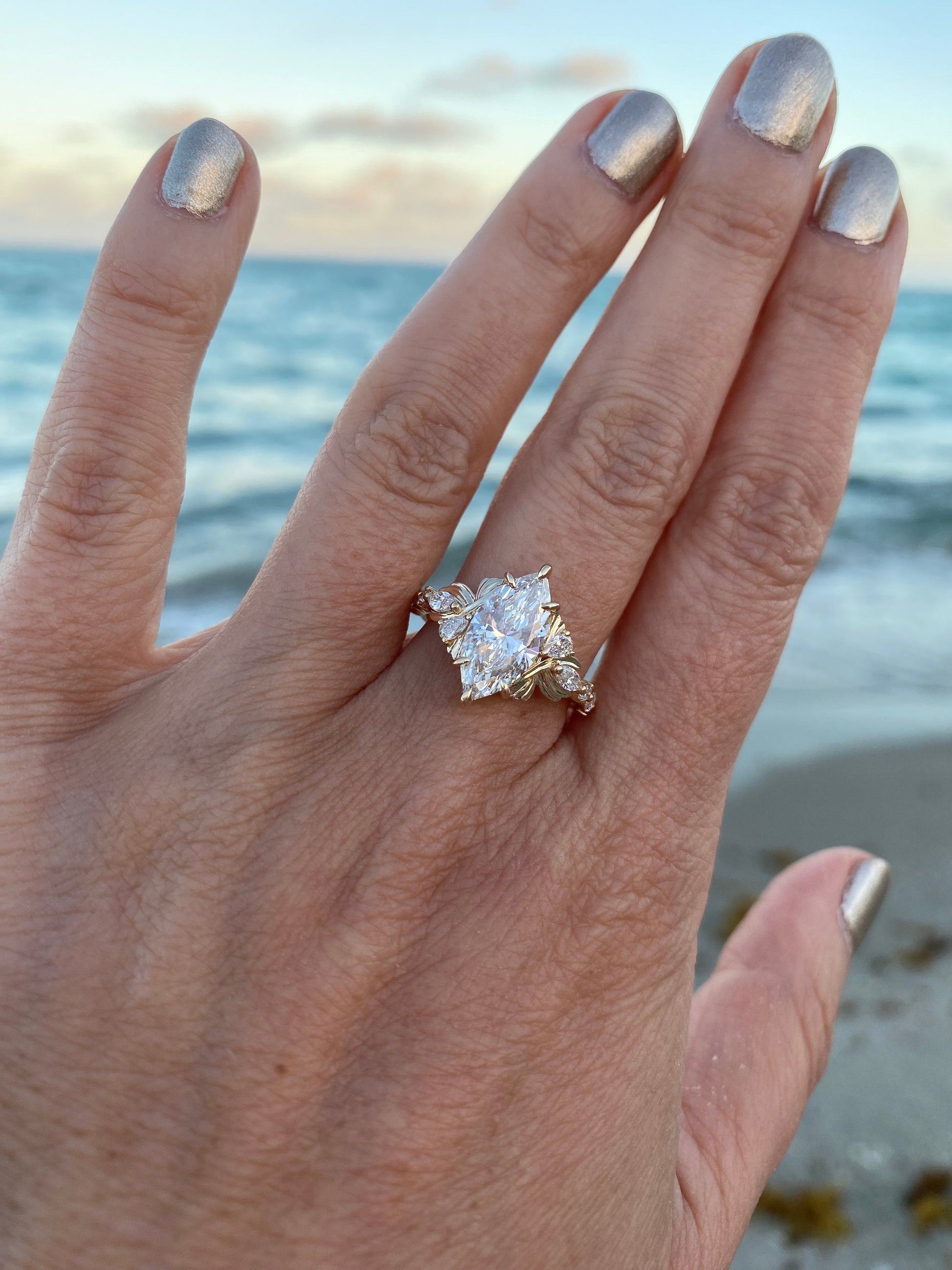 Moval Swirl Semi Pave Engagement Ring – 2.5 CT Lab Grown Diamond