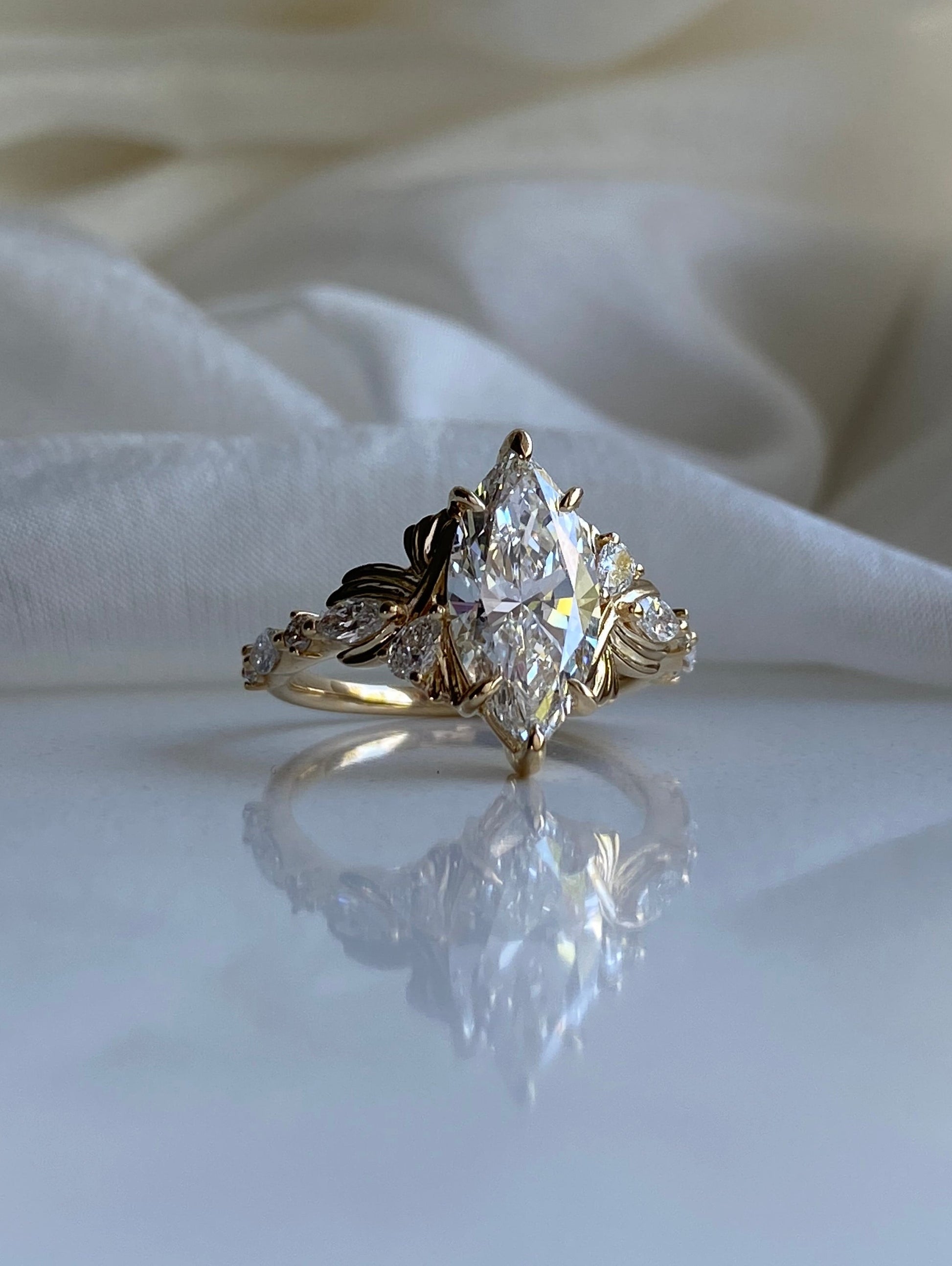 Moval Swirl Semi Pave Engagement Ring – 2.5 CT Lab Grown Diamond