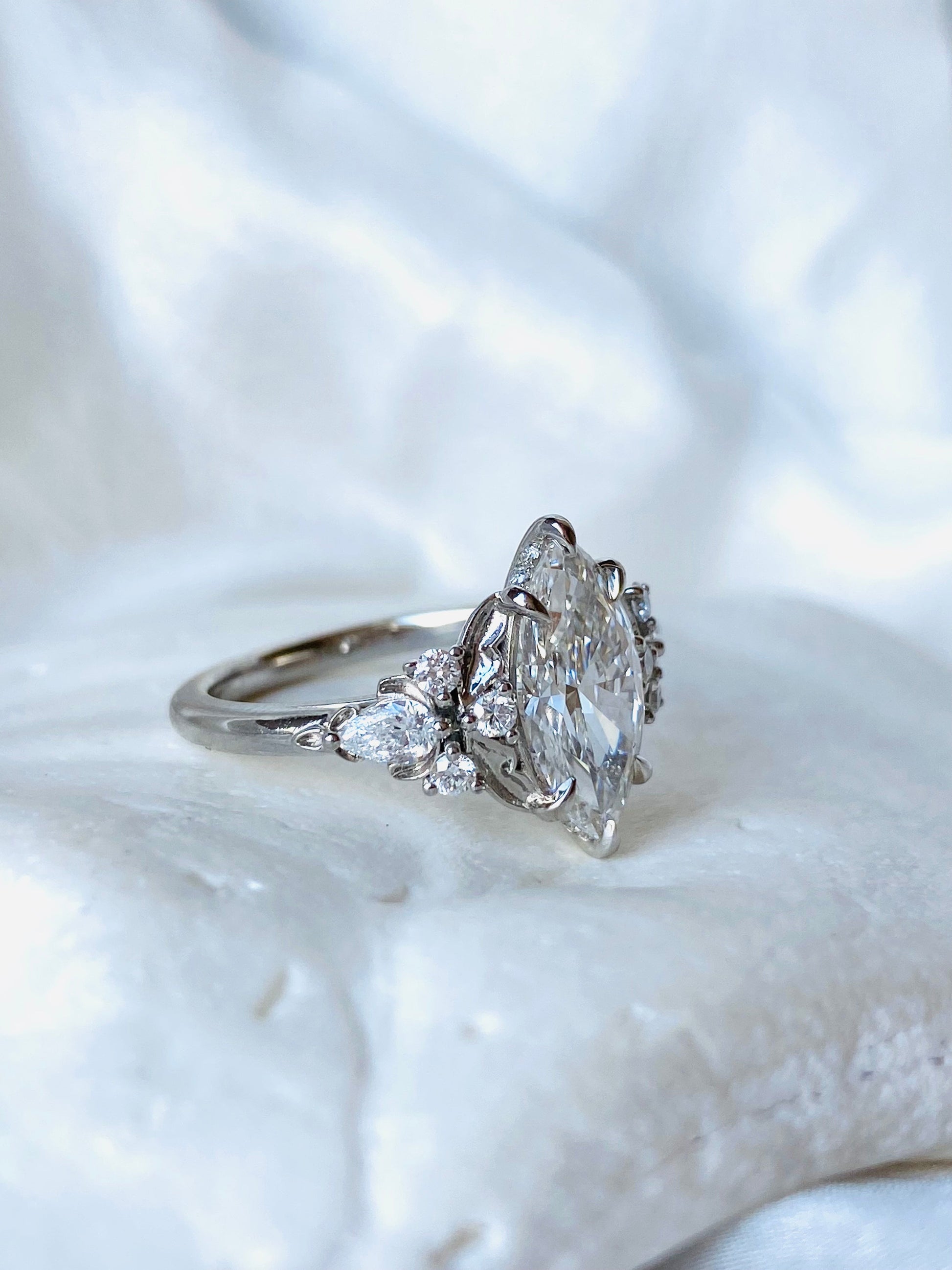 Moval Swirl Semi Pave Engagement Ring – 2.5 CT Lab Grown Diamond