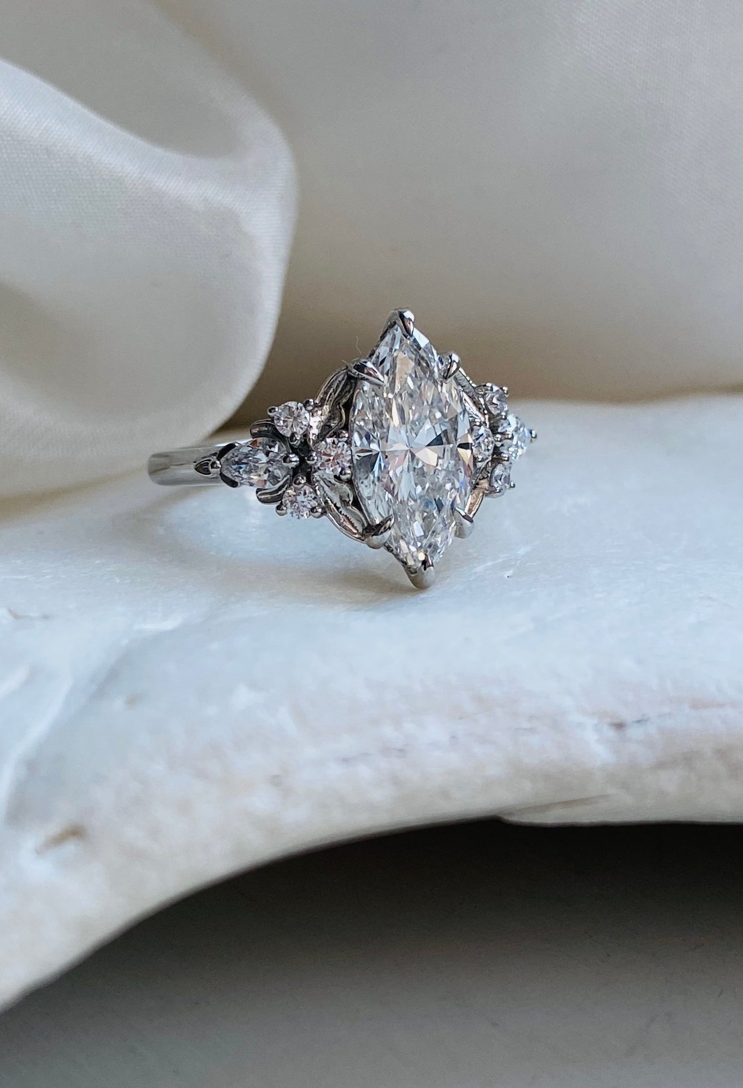 Moval Swirl Semi Pave Engagement Ring – 2.5 CT Lab Grown Diamond
