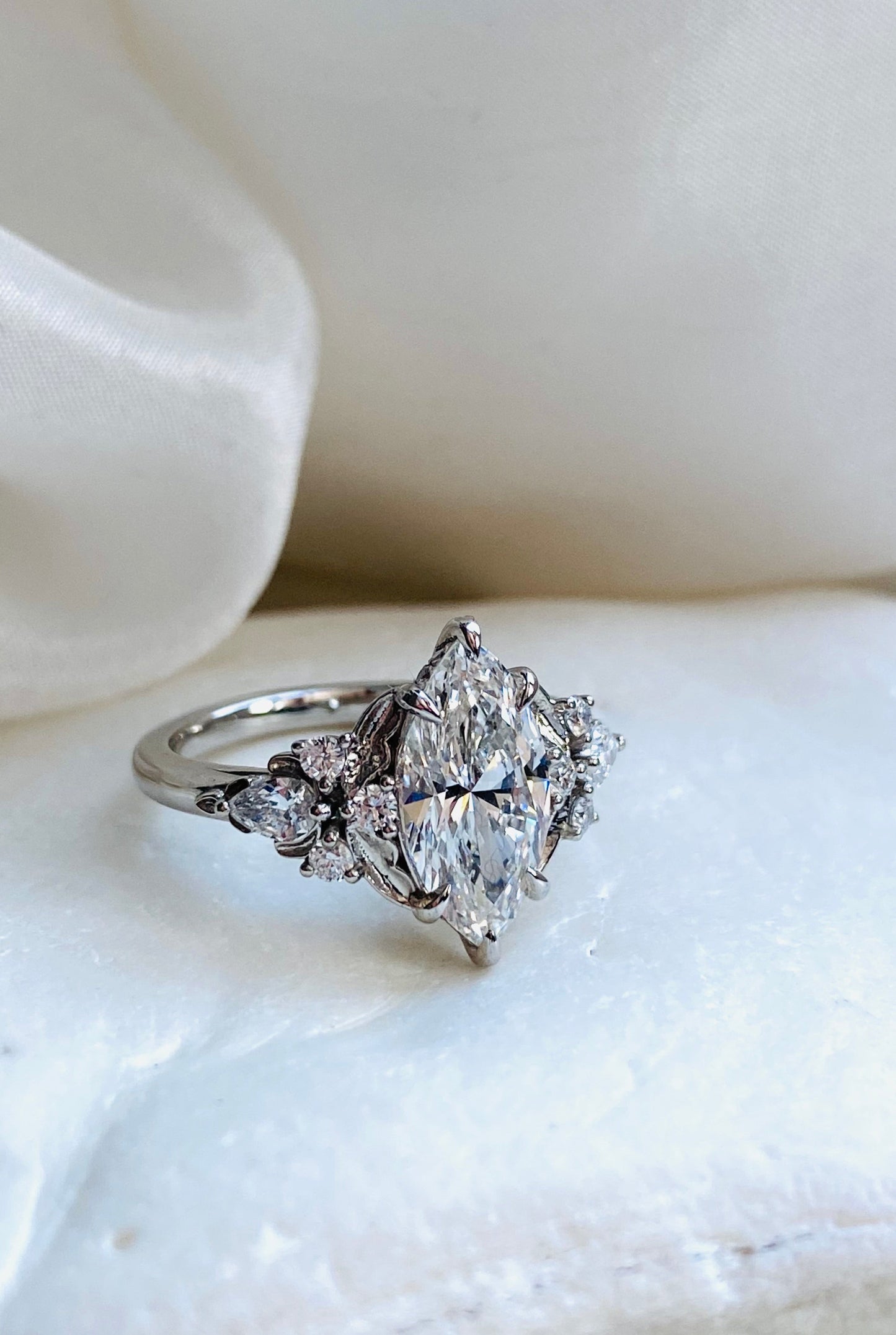 Moval Swirl Semi Pave Engagement Ring – 2.5 CT Lab Grown Diamond