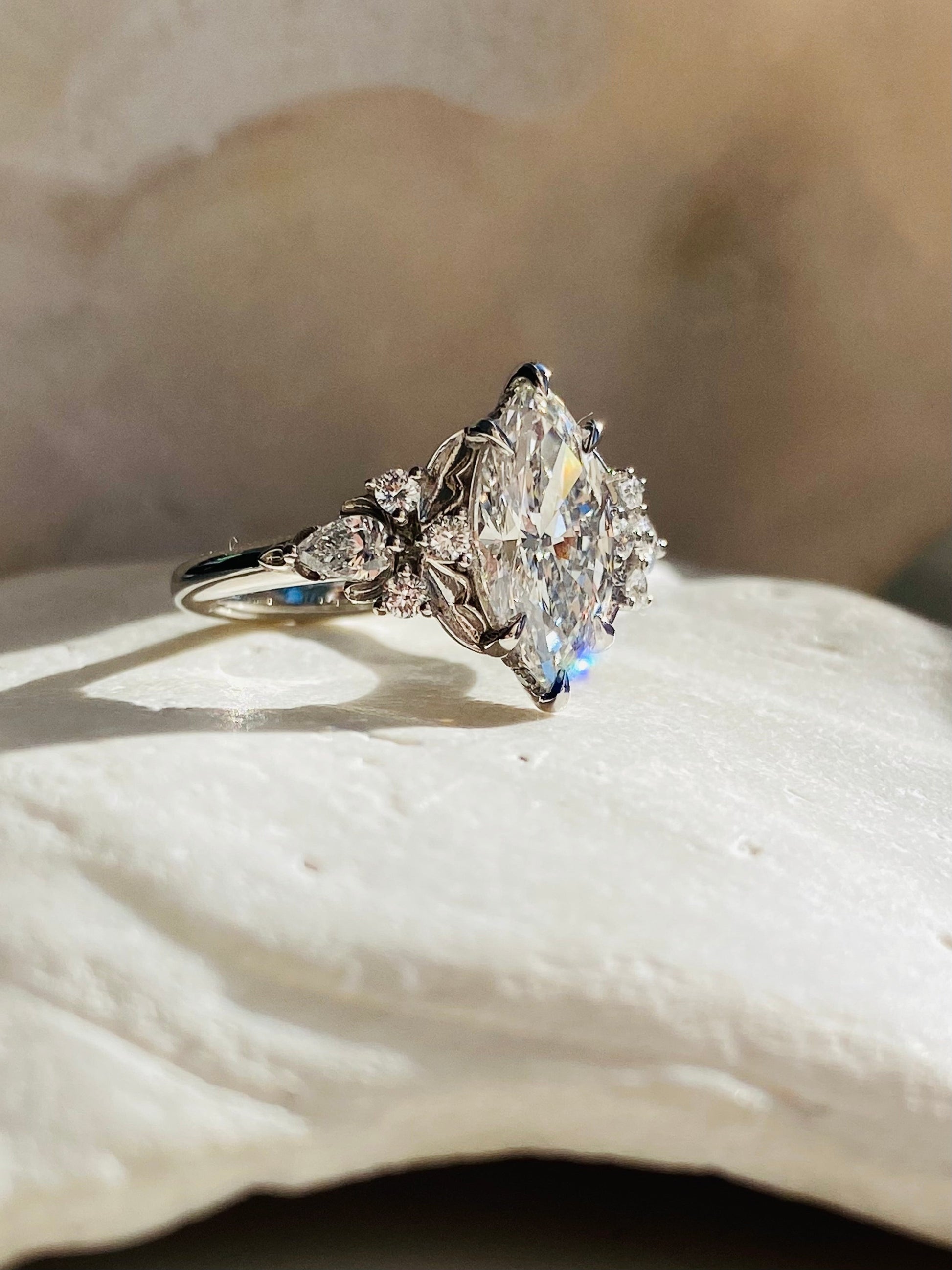 Moval Swirl Semi Pave Engagement Ring – 2.5 CT Lab Grown Diamond