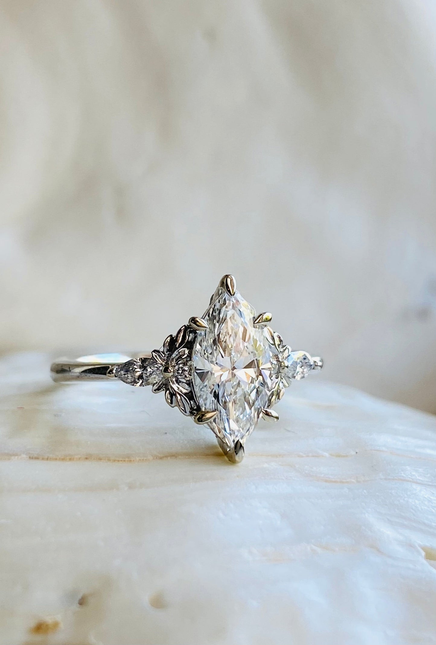 Moval Swirl Semi Pave Engagement Ring – 2.5 CT Lab Grown Diamond