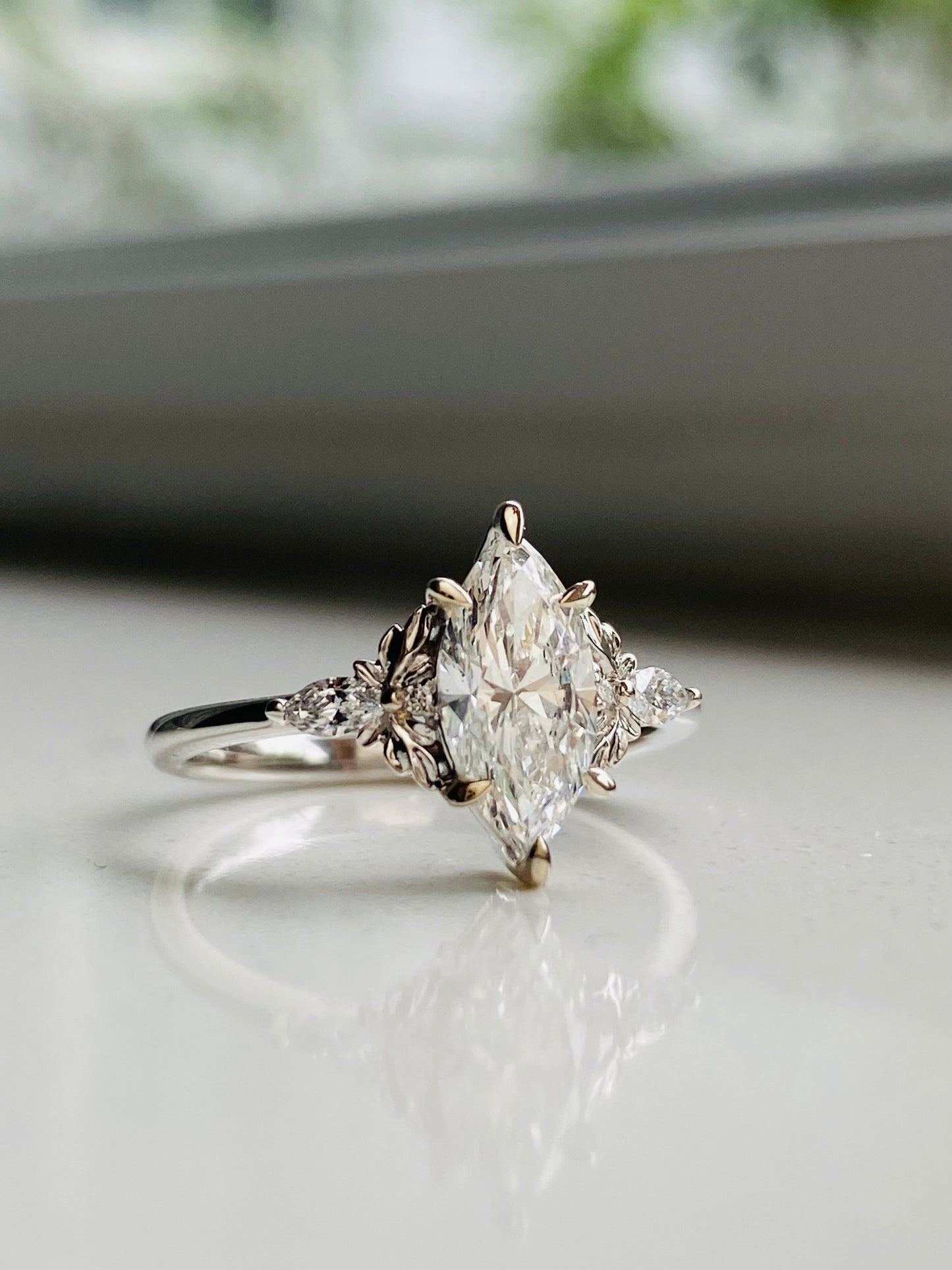 Moval Swirl Semi Pave Engagement Ring – 2.5 CT Lab Grown Diamond