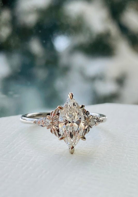 Moval Swirl Semi Pave Engagement Ring – 2.5 CT Lab Grown Diamond
