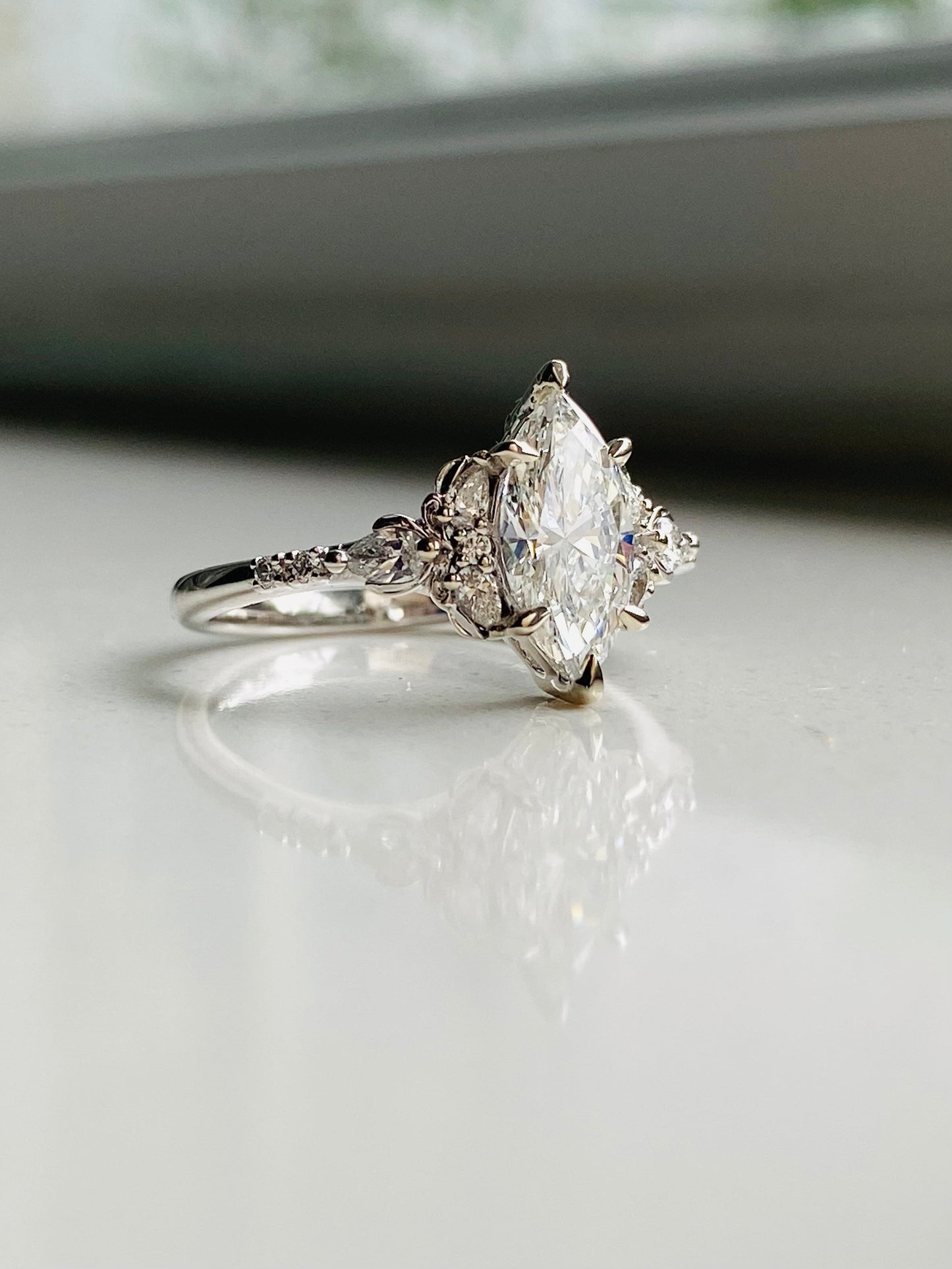 Moval Swirl Semi Pave Engagement Ring – 2.5 CT Lab Grown Diamond