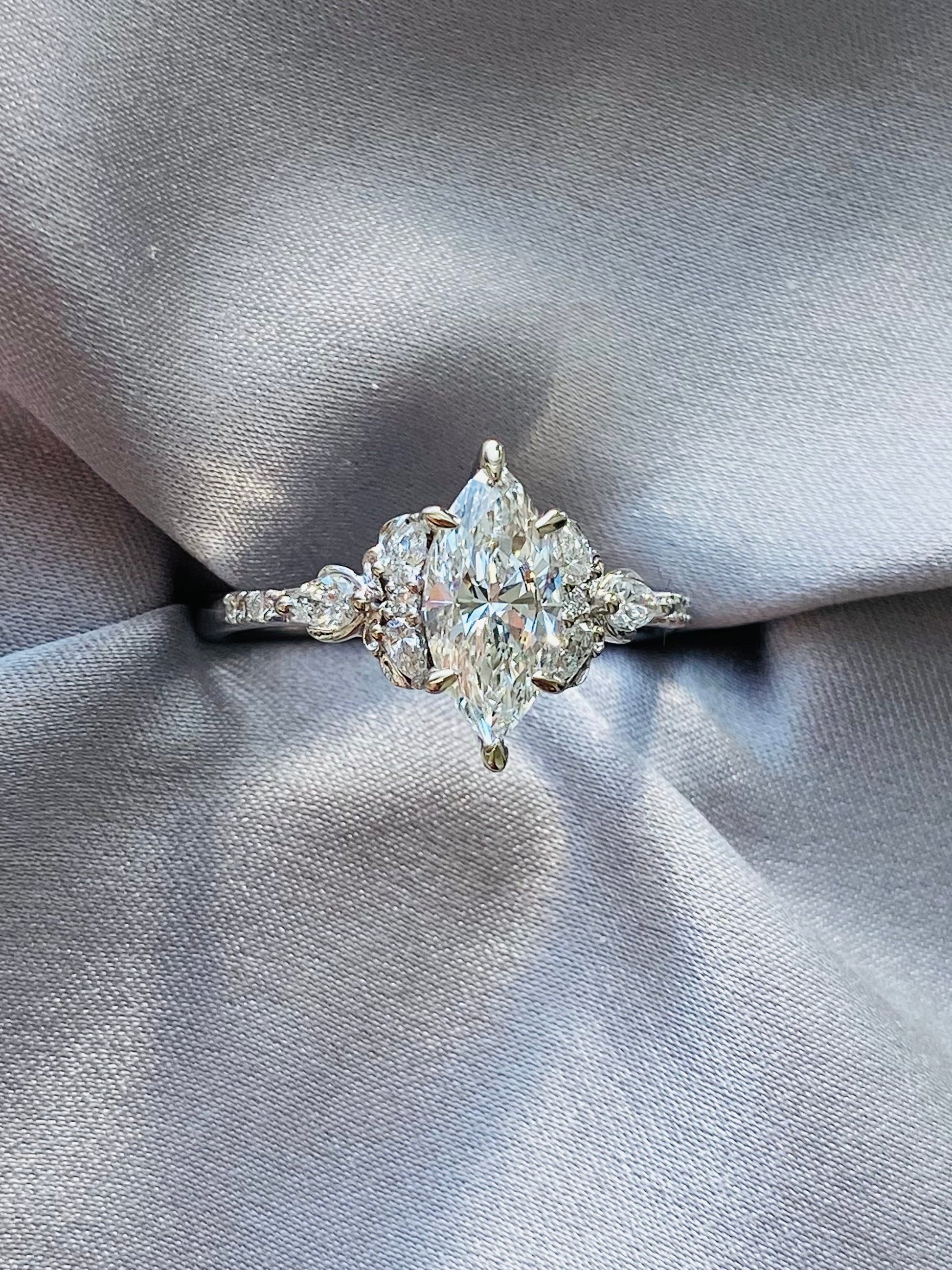 Moval Swirl Semi Pave Engagement Ring – 2.5 CT Lab Grown Diamond