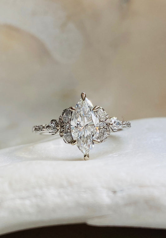 Moval Swirl Semi Pave Engagement Ring – 2.5 CT Lab Grown Diamond