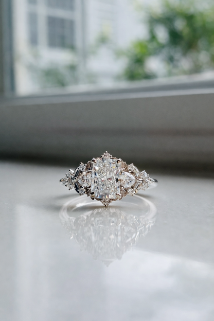 Moval Swirl Semi Pave Engagement Ring – 2.5 CT Lab Grown Diamond