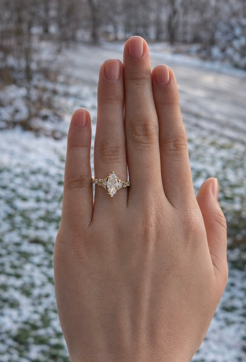 Moval Swirl Semi Pave Engagement Ring – 2.5 CT Lab Grown Diamond