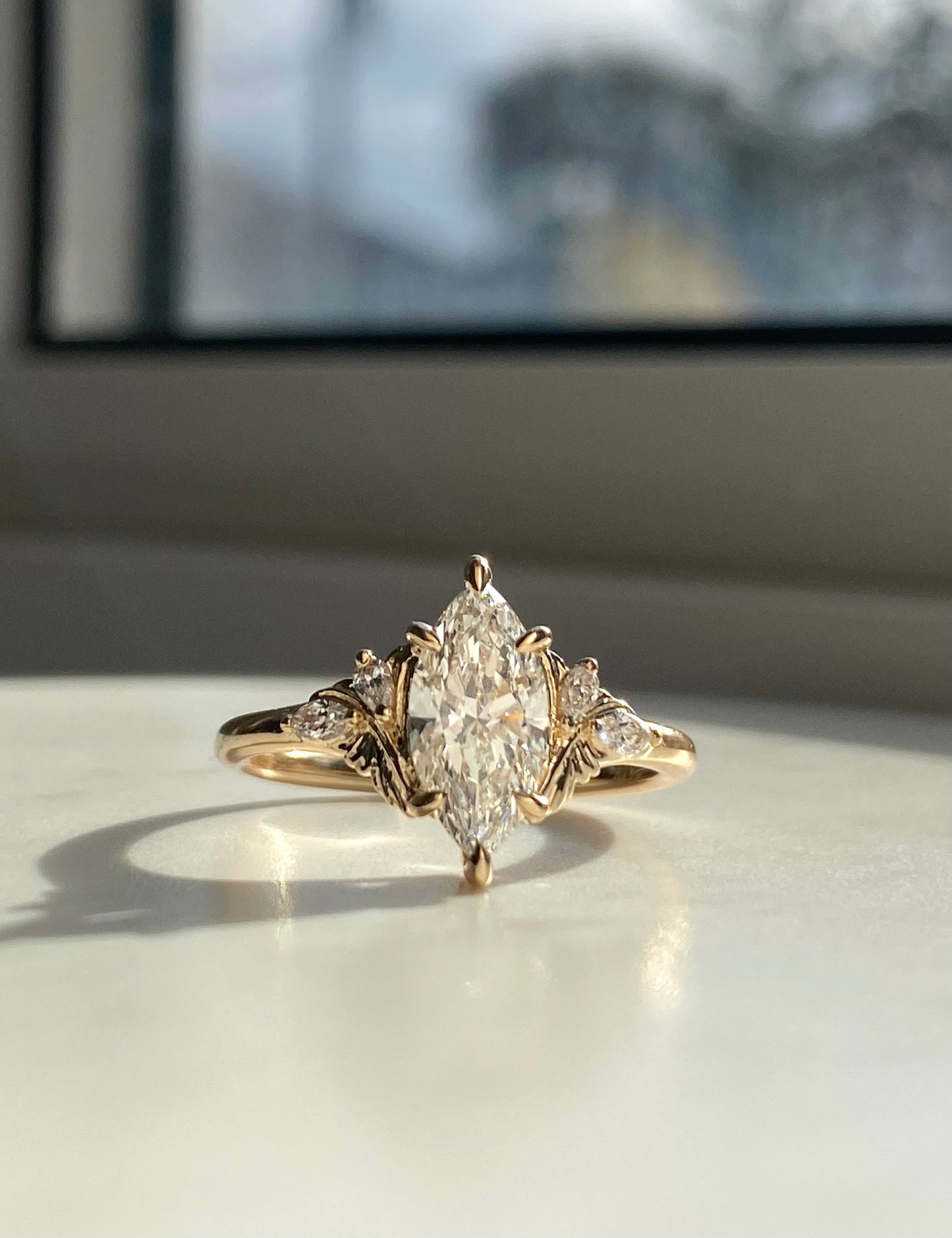 Moval Swirl Semi Pave Engagement Ring – 2.5 CT Lab Grown Diamond